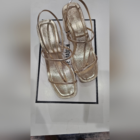 Steve Madden Metallic Gold Strappy Heeled Sandals - Picture 10 of 12